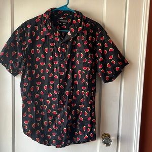 Public Opinion Men's Black Watermelon Pattern Button Up Short Sleeve Shirt - Lrg